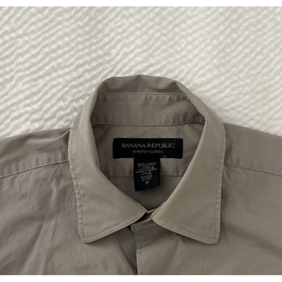 Banana Republic Stretch Classic Mens Medium Beige Casual Button Up Dress Shirt - Picture 3 of 8